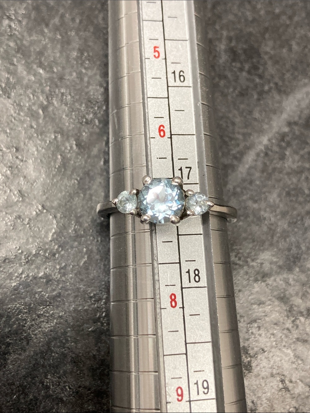 Three-Stone Silver Ring with Light Blue topaz